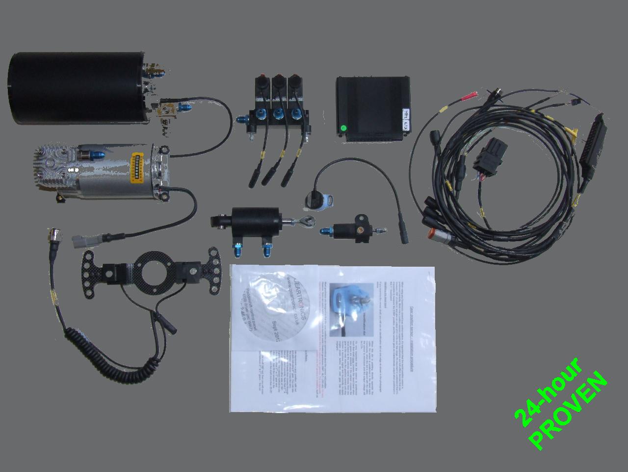 Geartronics - digital gear position indicators, flatshift and paddleshift systems for sequential gearboxes from Hewland, Quaife, Ricardo, Gemini, X-trac, Drenth, Holinger Sadev. powershift power shift flatshift flat shift full throttle gear change paddle assisted gear shift proshift, electronic gearshift, shiftec, megaline, equipmake
